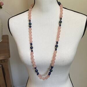 Vintage Chinese Rose Quartz with Asian Porcelain Floral Beads
